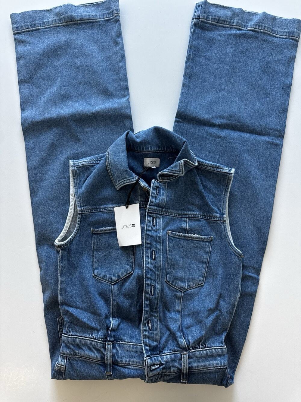 Joe's Jeans Women's Pasha Blue Denim Wide-Leg Sleeveless Button Front Jumpsuit S